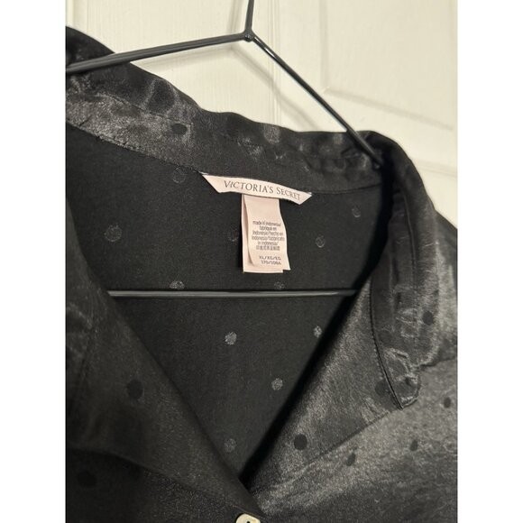 Victoria's Secret Women's Size XL Satin Silky Black Dots Pajama Set Pink Accent - Picture 2 of 9